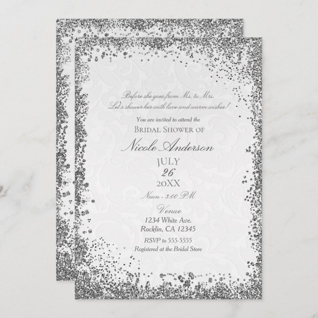 Princess White Damask Storybook Bridal Shower Invitation (Front/Back)