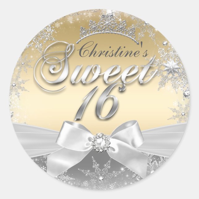 Princess Winter Wonderland Gold Sweet 16 Sticker (Front)