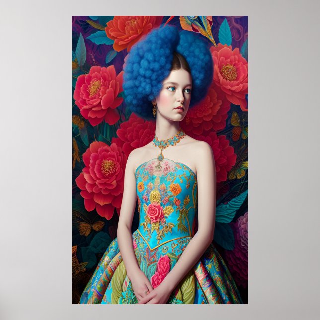 Princess with blue decorative dress poster (Front)