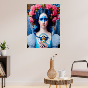Princess with blue feather dress poster