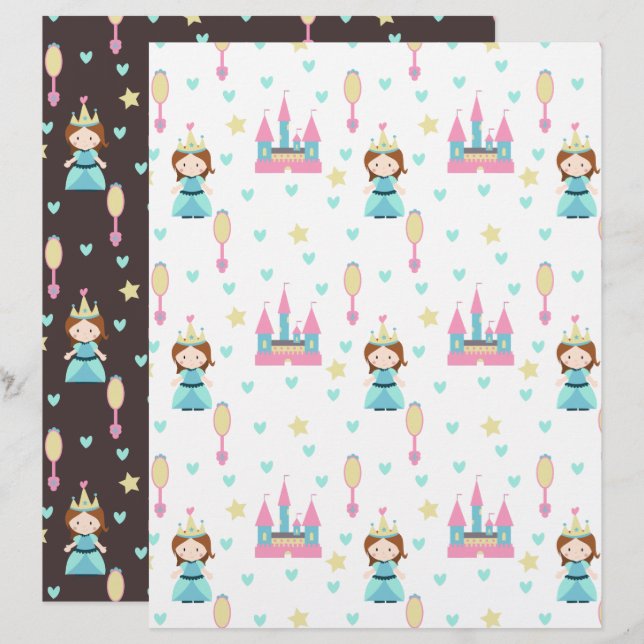 Princess with Castle and Mirrors Scrapbook Paper (Front/Back)