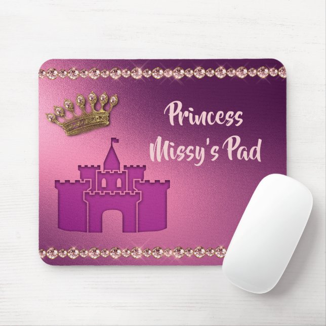 Princess with Castle, Crown & Jewels Personalise Mouse Pad (With Mouse)