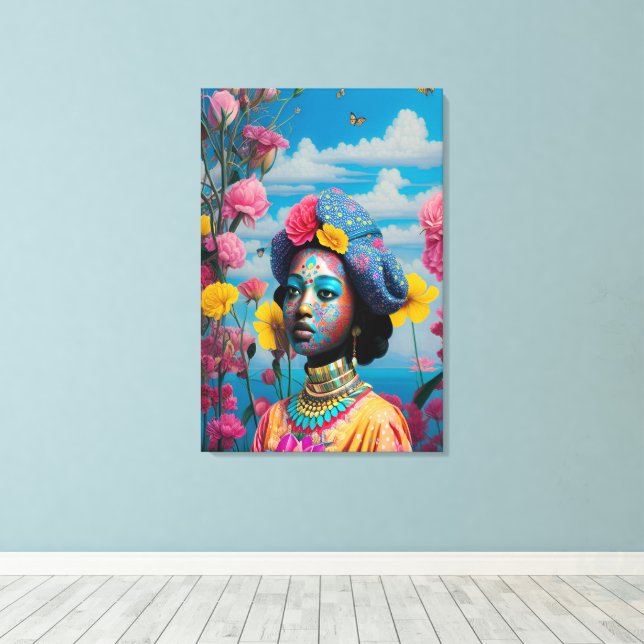 Princess with colourful face paint canvas print (Insitu(Wood Floor))