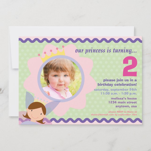 Princess with custom Photo Party Invite (Front)