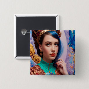 Princess with decorative teal outfit 15 cm square badge
