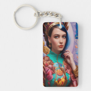 Princess with decorative teal outfit key ring