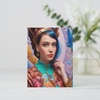 Princess with decorative teal outfit postcard