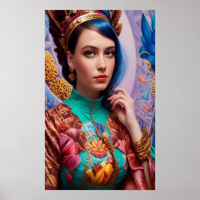 Princess with decorative teal outfit poster (Front)