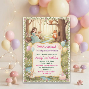 Princess with Forest Animals 3rd Birthday Party Invitation