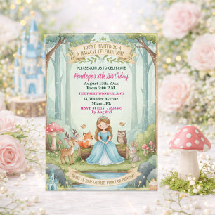 Princess with Forest Animals 8th Birthday Party Invitation