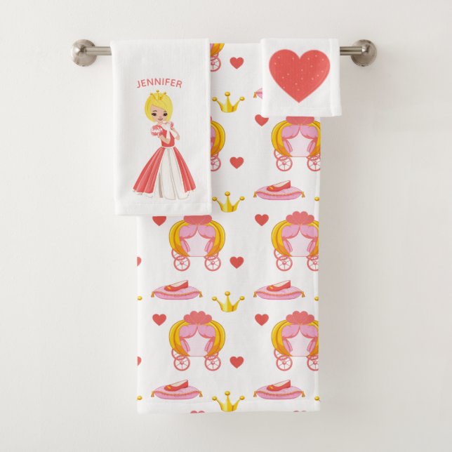 Princess with Hearts Personalised Bath Towel Set (Insitu)