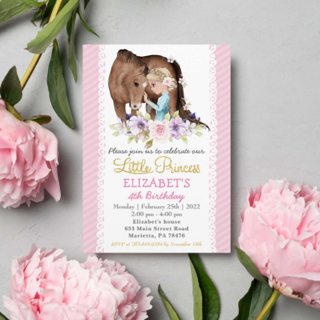 Princess with Horse Birthday Party Invitation (Creator Uploaded)