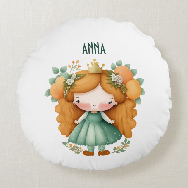Princess with oranges and flowers round cushion (Front)