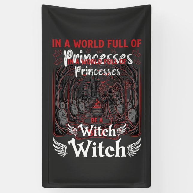 Princesses Be Witch Halloween Castle Cauldron Grav Banner (Vertical)
