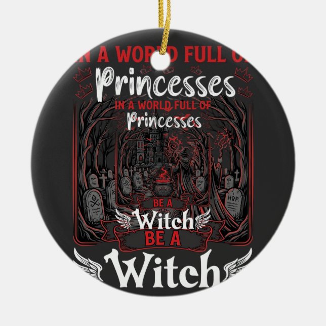 Princesses Be Witch Halloween Castle Cauldron Grav Ceramic Tree Decoration (Front)
