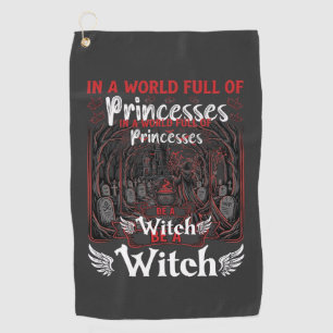 Princesses Be Witch Halloween Castle Cauldron Grav Golf Towel