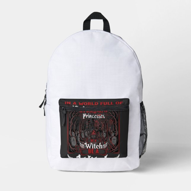 Princesses Be Witch Halloween Castle Cauldron Grav Printed Backpack (Front)