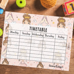 Princesses & Hearts Soft Pastels School Timetable