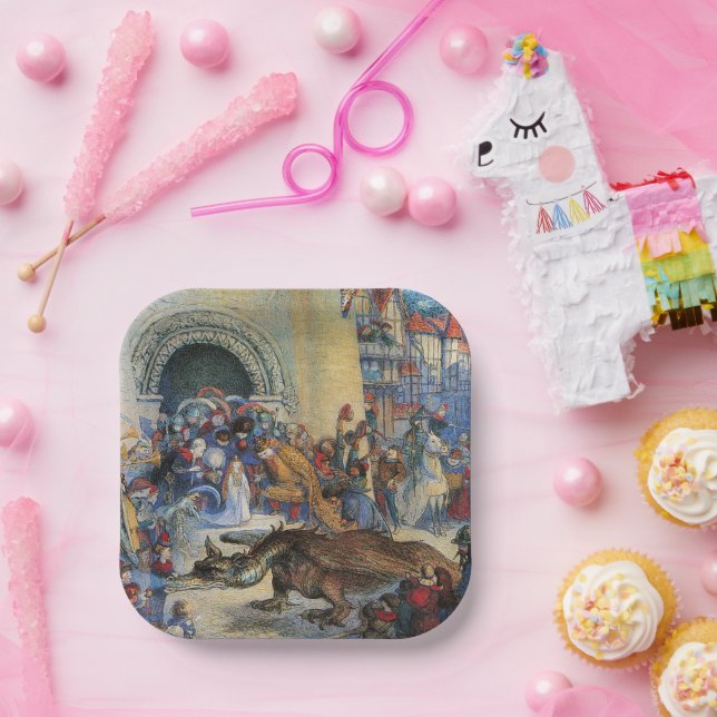 Princess's Birthday Dragon Folded Greeting Card Paper Plate (Party)