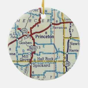 Princeton MO Vintage Map Ceramic Tree Decoration