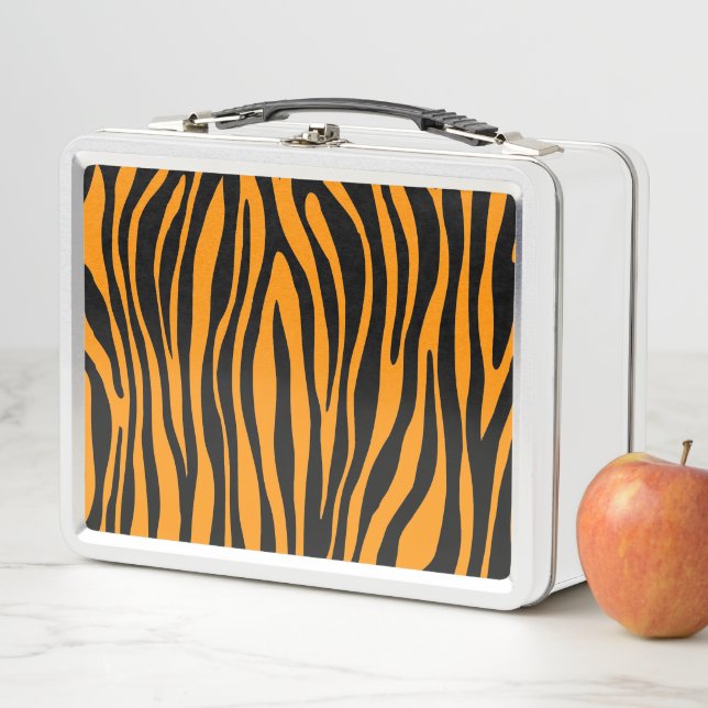 Princeton Orange Zebra Print Metal Lunch Box (In Situ)