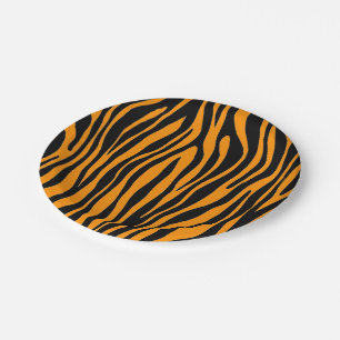 Princeton Orange Zebra Print Paper Plate