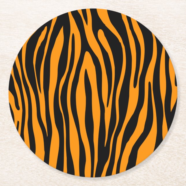 Princeton Orange Zebra Print Round Paper Coaster (Front)