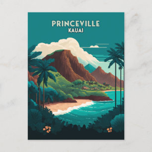 Princeville Kauai Hawaii Beach Mountains Retro Postcard