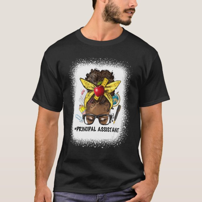Principal Assistant Afro Messy Bun Back To School  T-Shirt (Front)