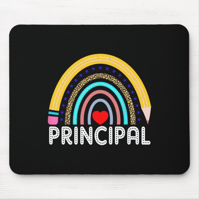 Principal Boho Rainbow Leopard Back To School Prin Mouse Pad (Front)