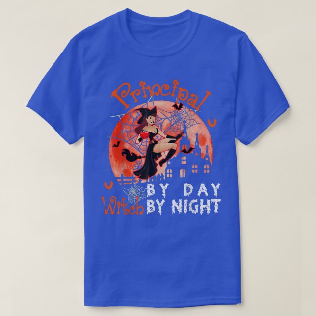 Principal By Day Witch By Night Halloween Witch Fl T-Shirt (Design Front)
