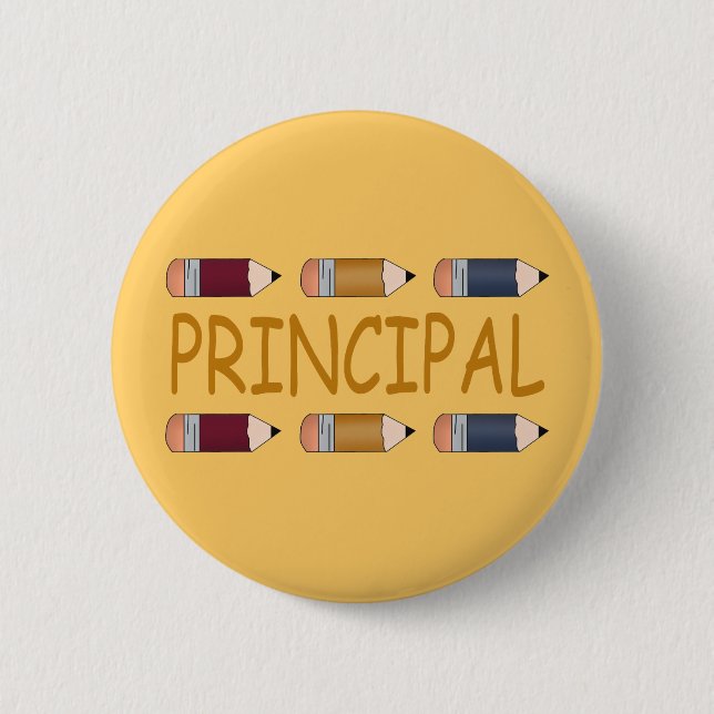 Principal Gift With Pencil Border 6 Cm Round Badge (Front)