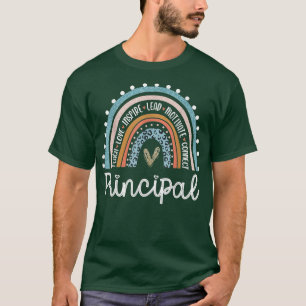 Principal Leopard Rainbow Funny Principal Back To  T-Shirt