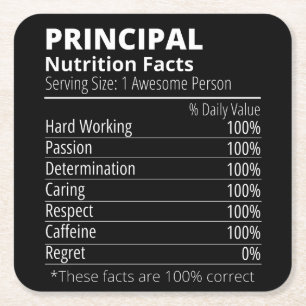 Principal Nutrition Facts Funny Square Paper Coaster