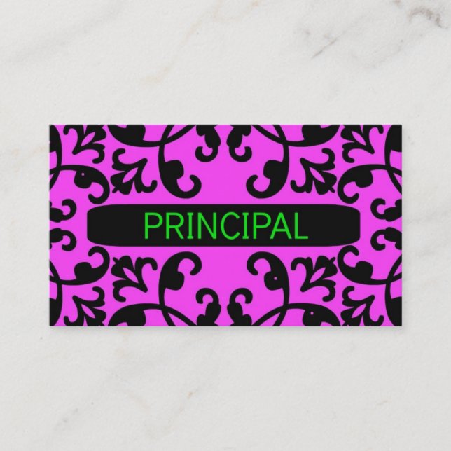 Principal Pink Damask Business Card (Front)