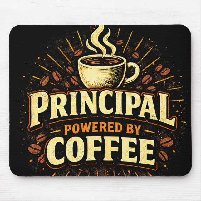 Principal Powered by Coffee | Funny Admin Gift Mouse Pad (Front)