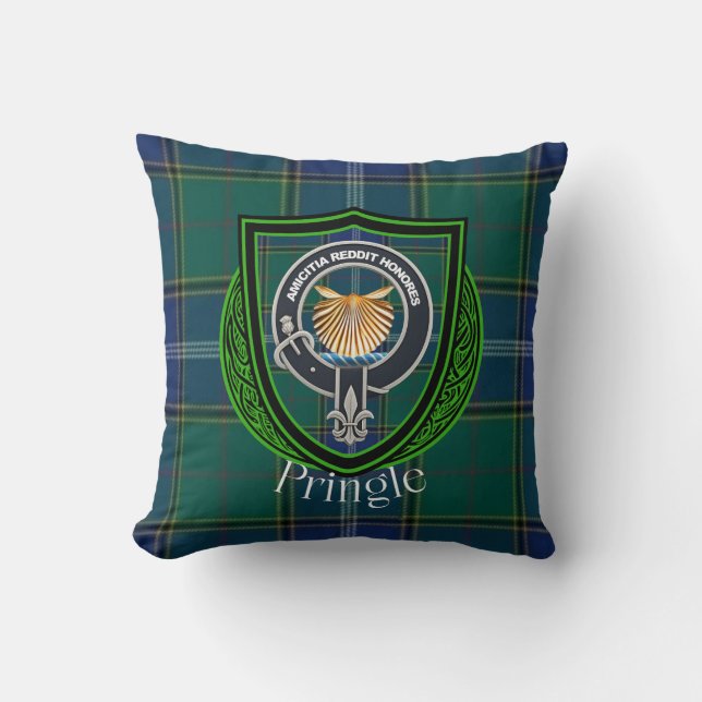 Pringle Scottish Clan Tartan & Crest Cushion (Front)