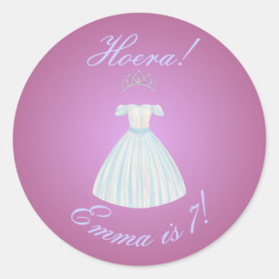 Prinsessen Sticker "Hoera!" Roze Gradiënt & Blauwe