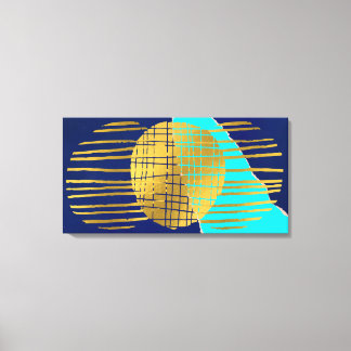 Print Blue Gold Abstract Collage Stretched Canvas