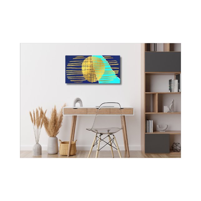 Print Blue Gold Abstract Collage Stretched Canvas (Creator Uploaded)
