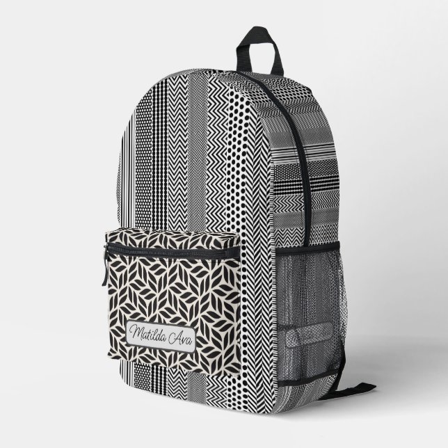 Print Cut Sew Backpack - Personalize B/W Leaves (Back Corner Right)