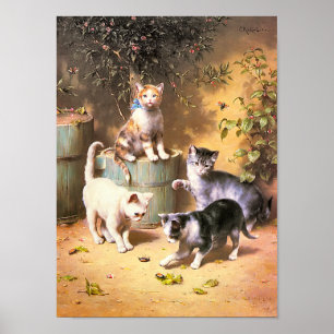 Print: "Kittens Playing with Beetles" Poster
