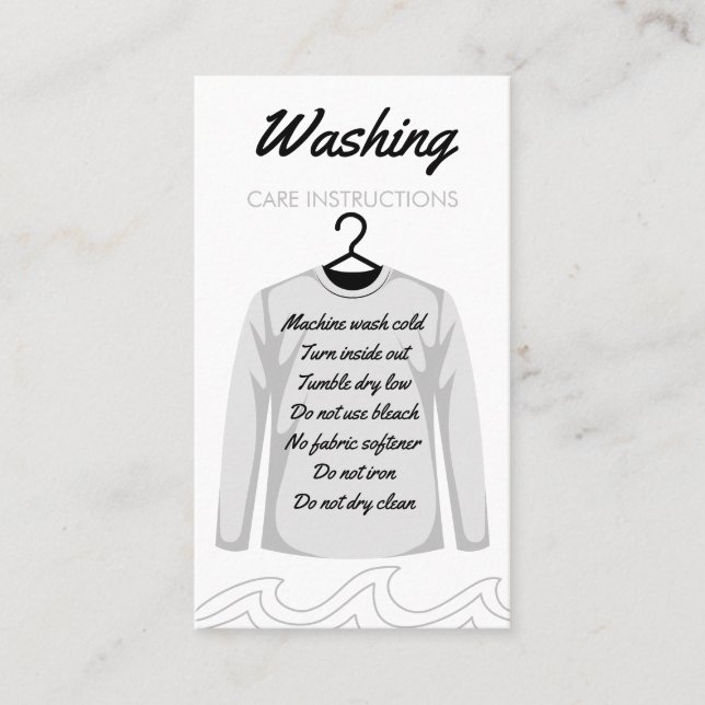 Print Long Sleeve Shirt Washing Care Instruction Business Card (Front)