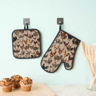 Print of Antique 1868 Poultry Of The World Oven Mitt & Pot Holder Set
