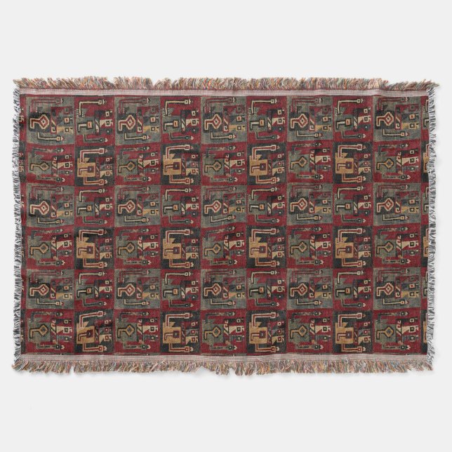 Print of Pre-Columbian Peruvian Wari Pattern Throw Blanket (Front)