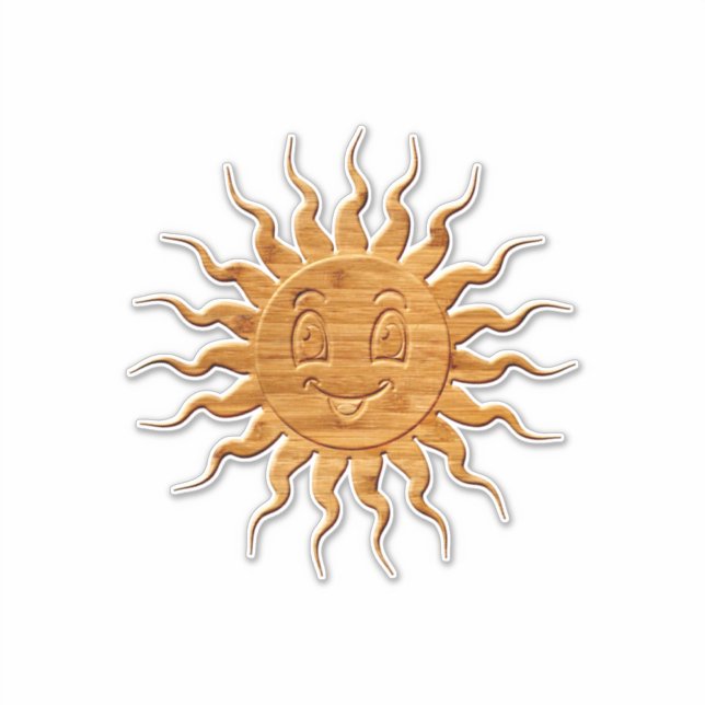 Print Of Smiling Sun Face Carved In Wood (Front)