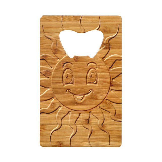 Print Of Smiling Sun Face Carved In Wood (Front)
