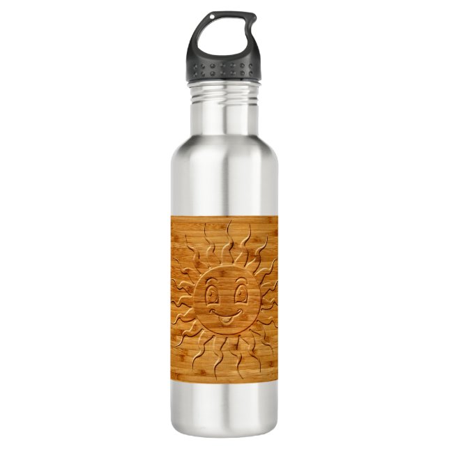 Print Of Smiling Sun Face Carved In Wood 710 Ml Water Bottle (Front)