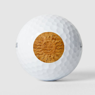 Print Of Smiling Sun Face Carved In Wood Golf Balls
