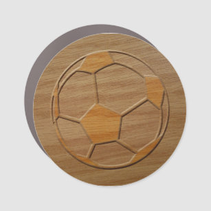 Print Of Soccer Ball Carved In Wood  Car Magnet